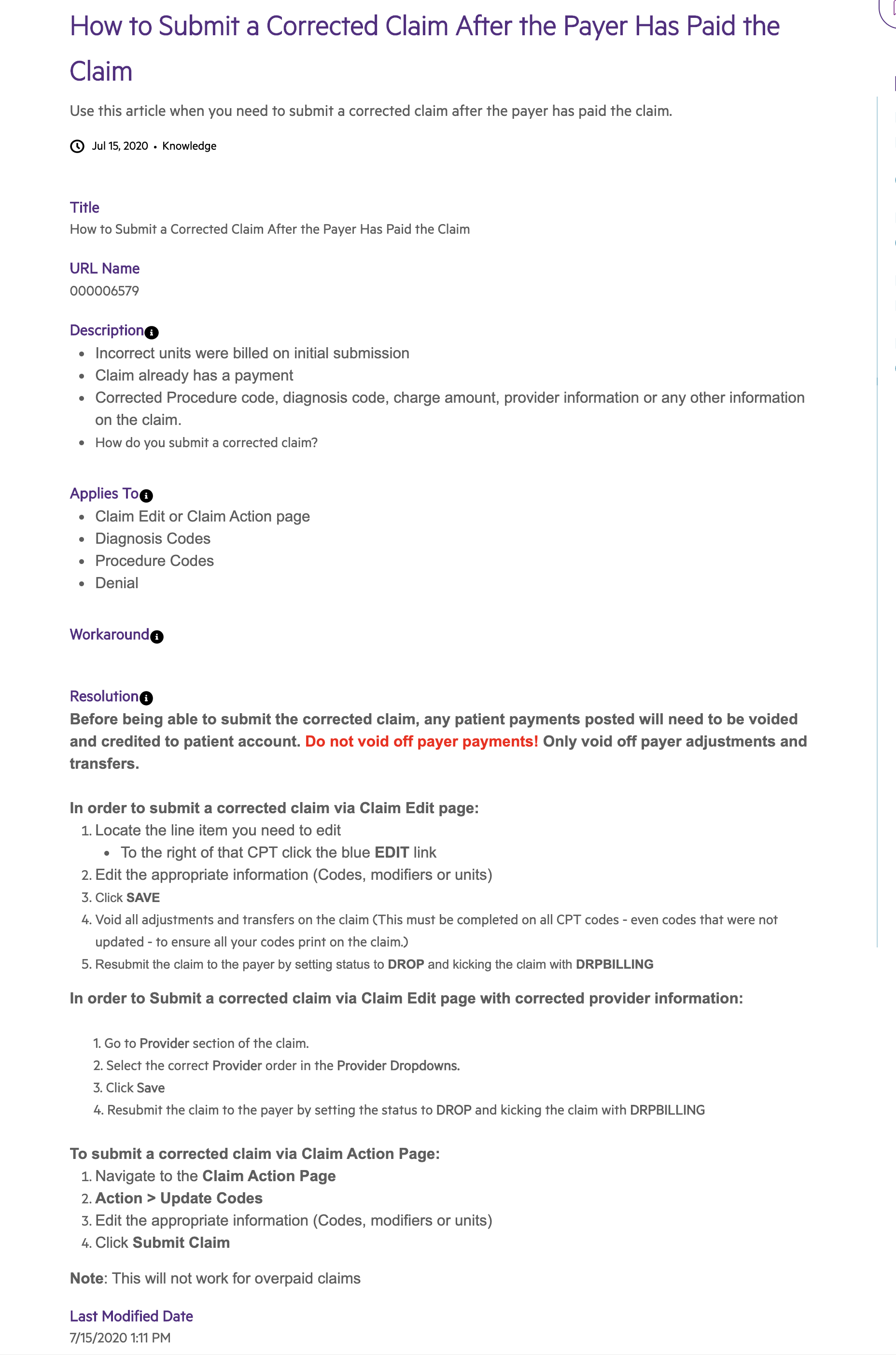 How Do I edit/revise a claim that has been processed in Athena?